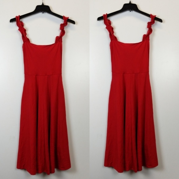NEW Reformation Eda Ruffle Strap Dress Cherry Red - Picture 6 of 7